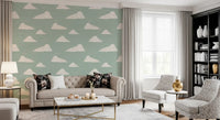Light Sage Mid Century Cloud Sky Wallpaper Wallpaper⁠