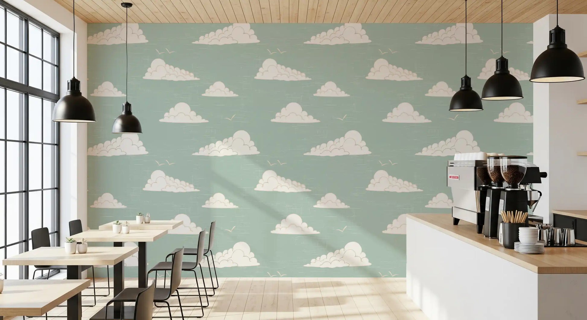 Light Sage Mid Century Cloud Sky Wallpaper Wallpaper⁠