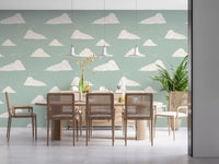 Light Sage Mid Century Cloud Sky Wallpaper Wallpaper⁠