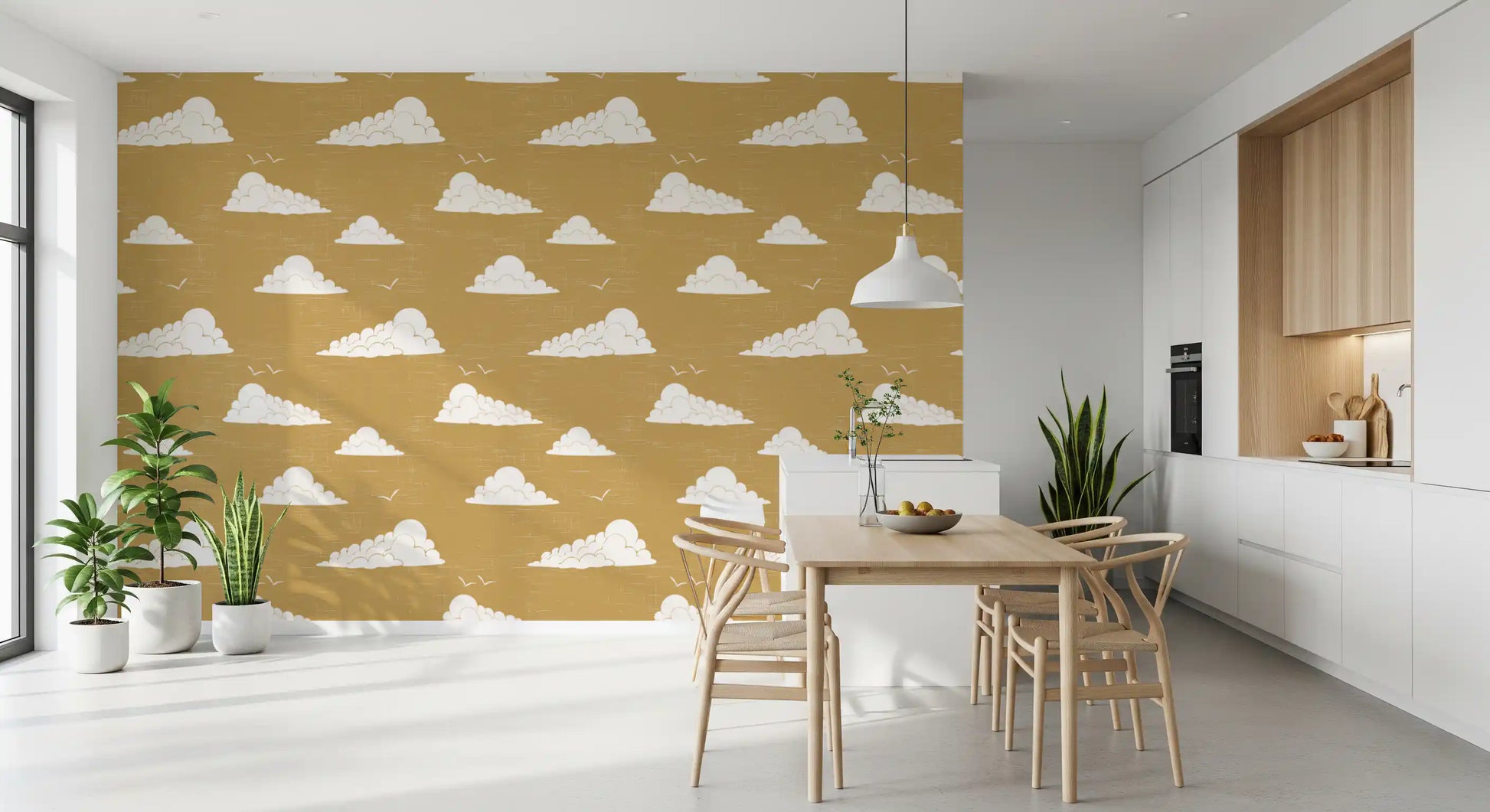 Mustard Mid Century Cloud Sky Wallpaper Wallpaper⁠
