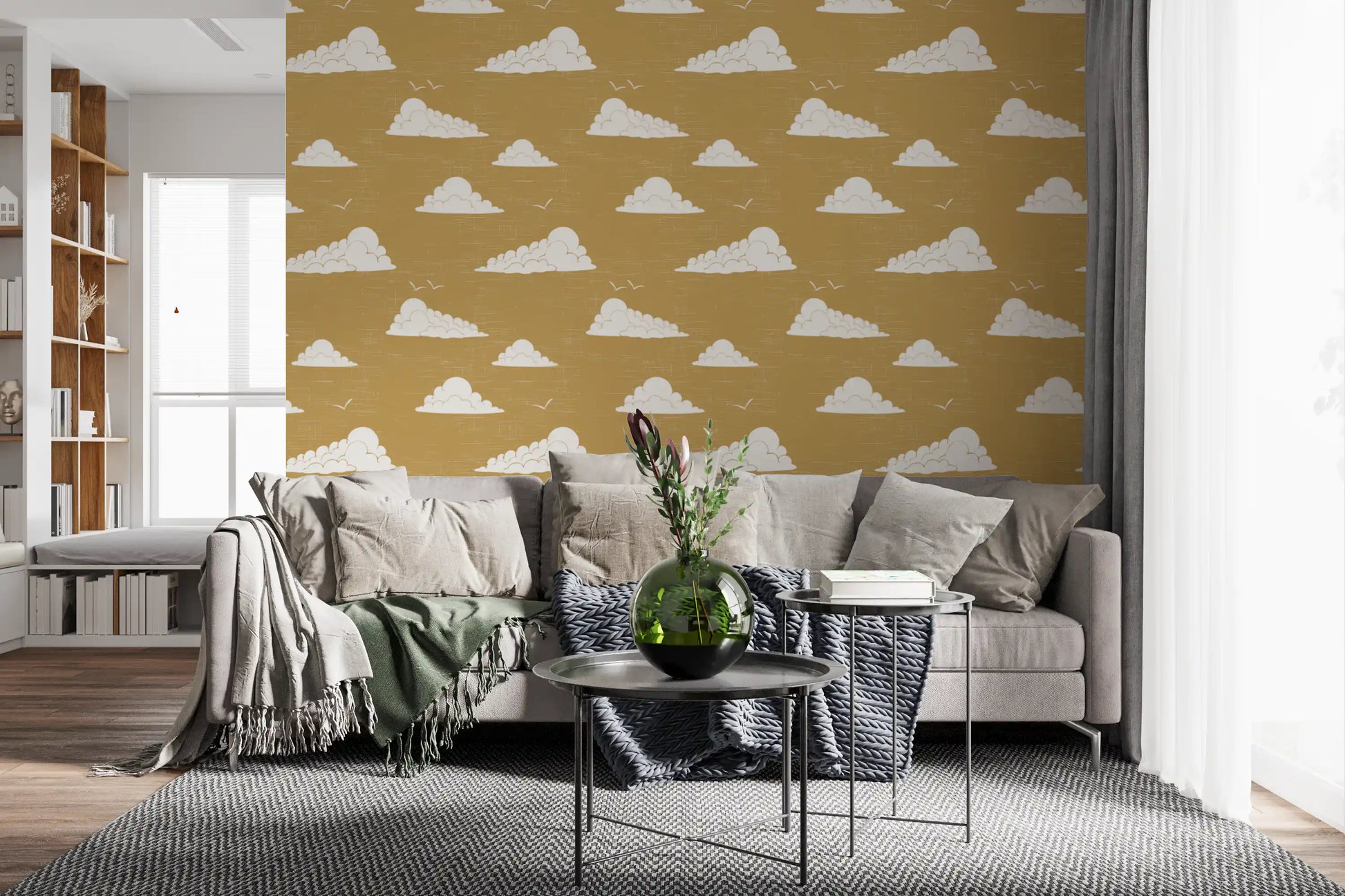 Mustard Mid Century Cloud Sky Wallpaper Wallpaper⁠