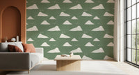 Sage Green Mid Century Cloud Sky Wallpaper Wallpaper⁠