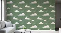 Sage Green Mid Century Cloud Sky Wallpaper Wallpaper⁠
