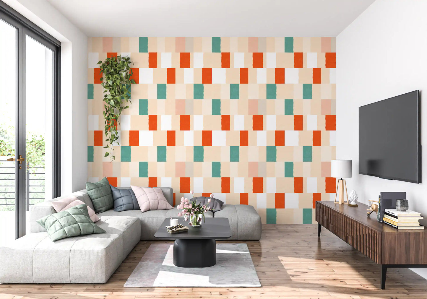 Sunwashed Modern Geometric Terracotta Sage Wallpaper⁠