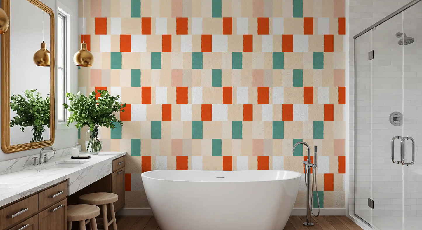 Sunwashed Modern Geometric Terracotta Sage Wallpaper⁠