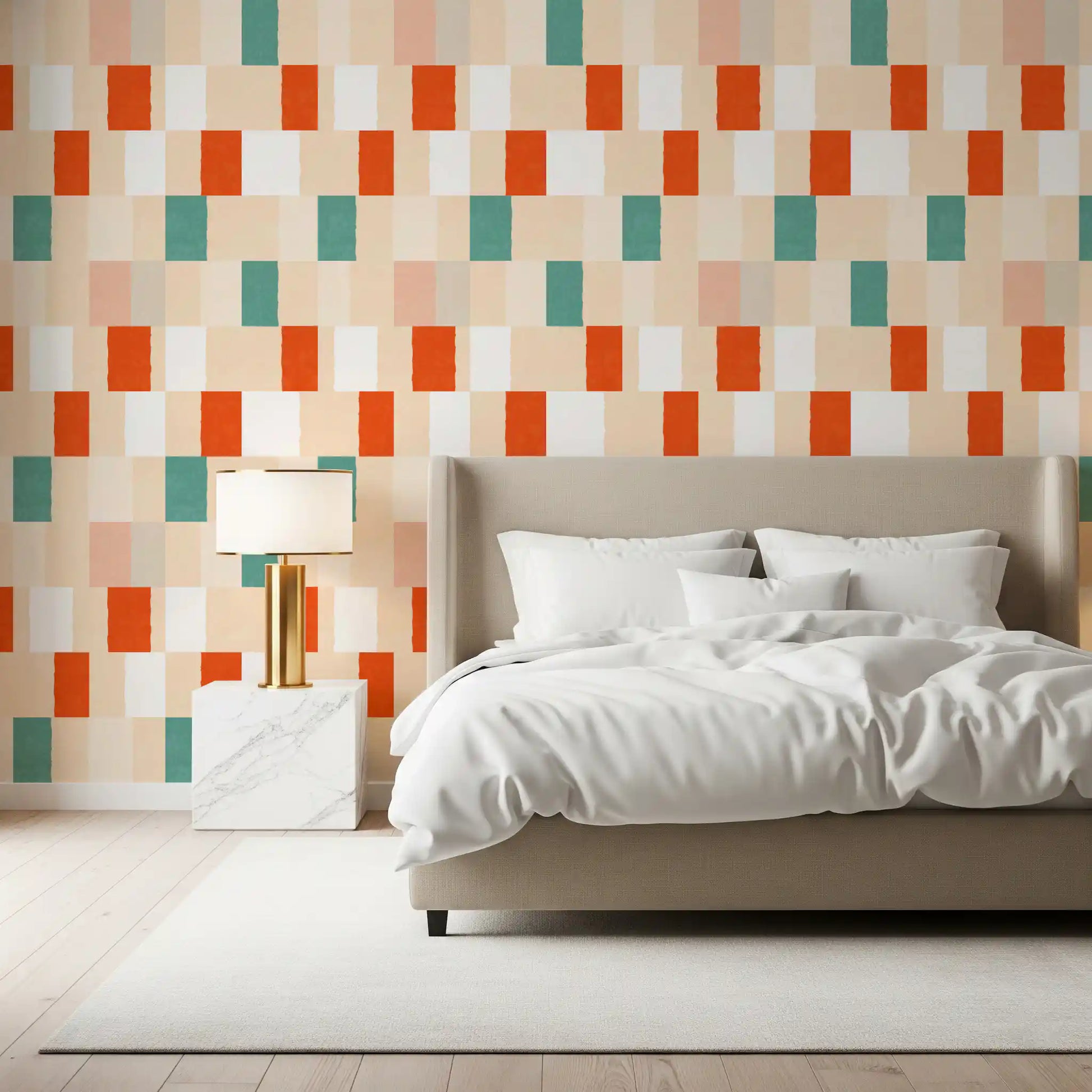 Sunwashed Modern Geometric Terracotta Sage Wallpaper⁠