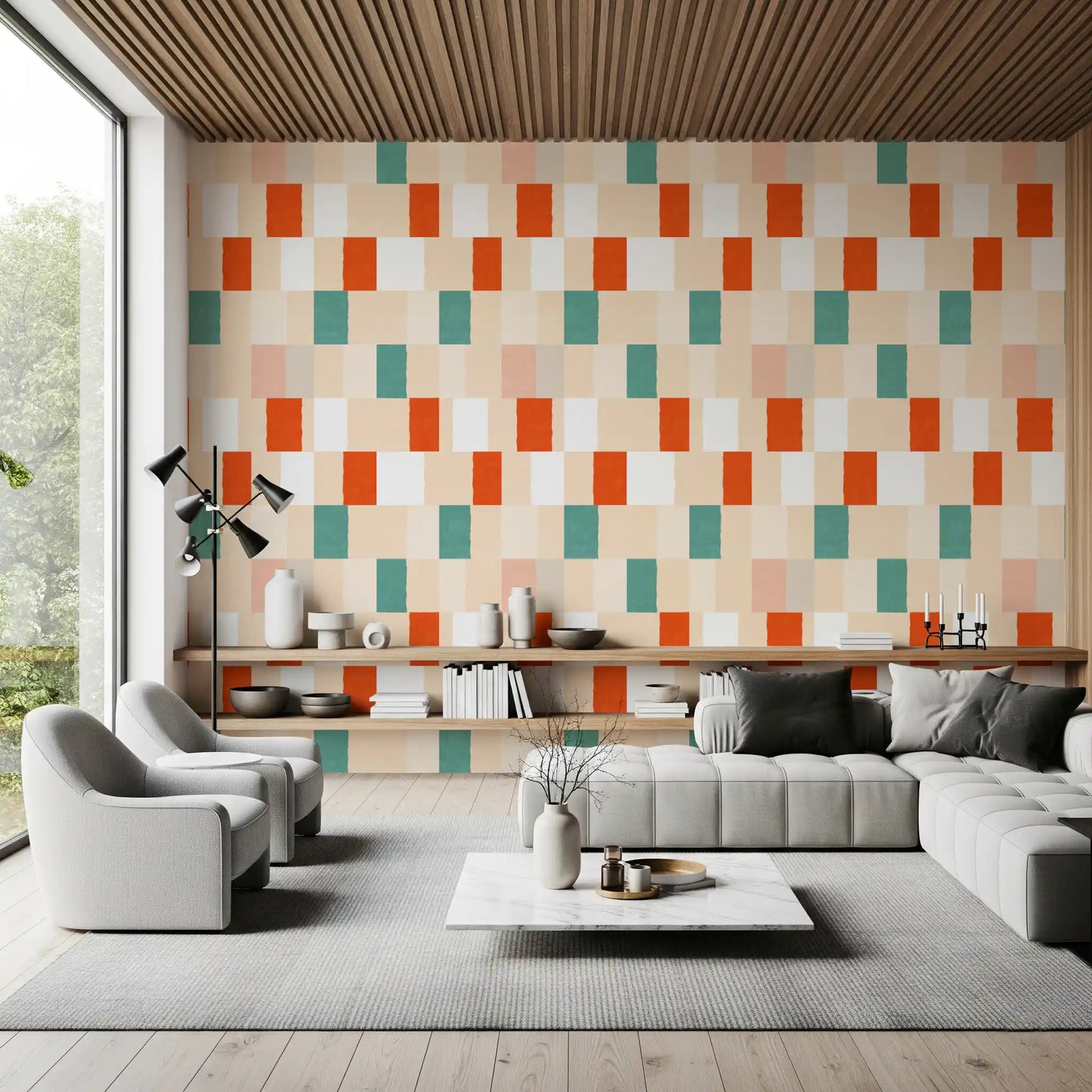 Sunwashed Modern Geometric Terracotta Sage Wallpaper⁠