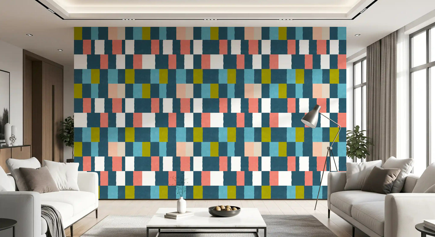 Sunwashed Modern Geometric Deep Coastal Wallpaper⁠