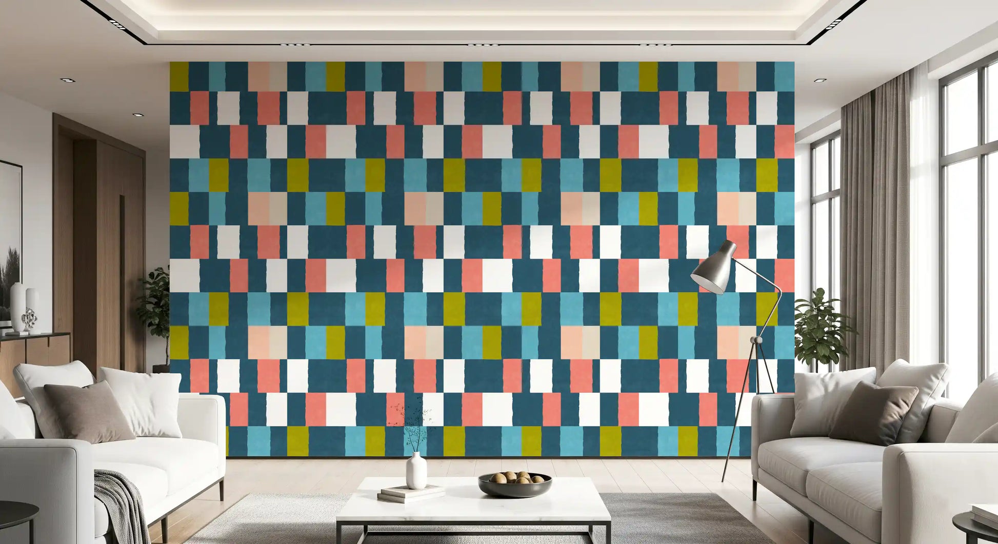 Sunwashed Modern Geometric Deep Coastal Wallpaper⁠