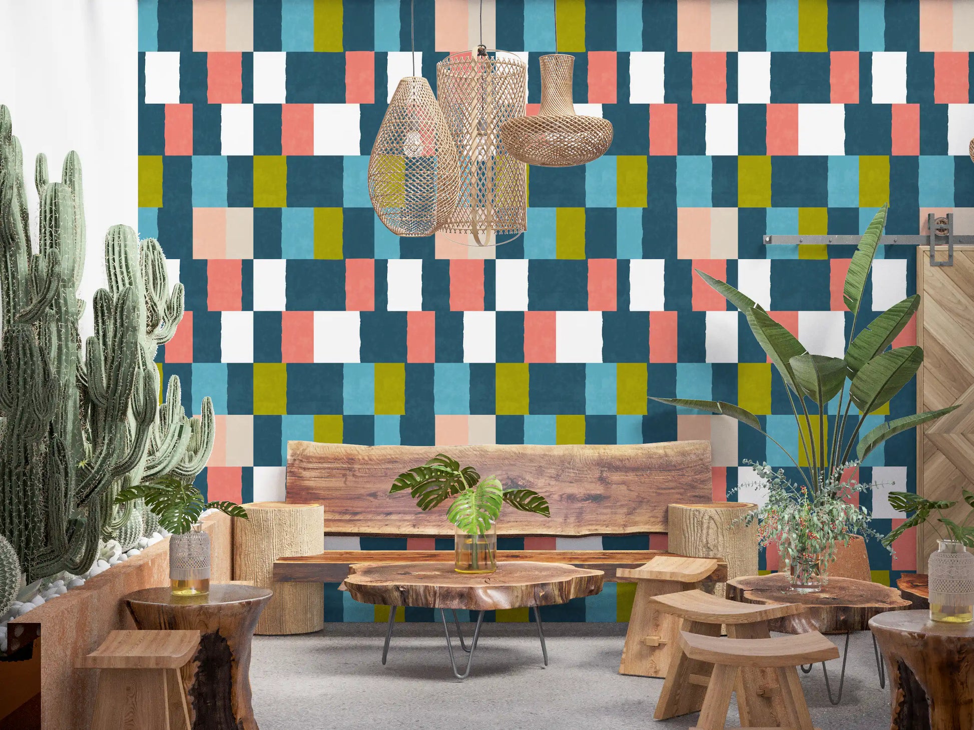 Sunwashed Modern Geometric Deep Coastal Wallpaper⁠
