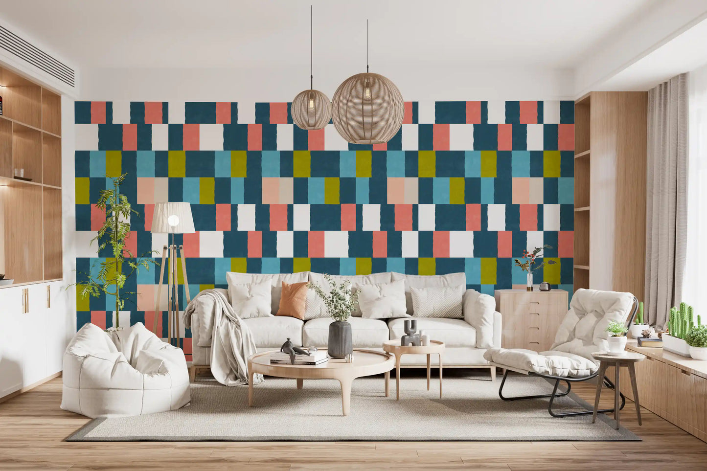 Sunwashed Modern Geometric Deep Coastal Wallpaper⁠