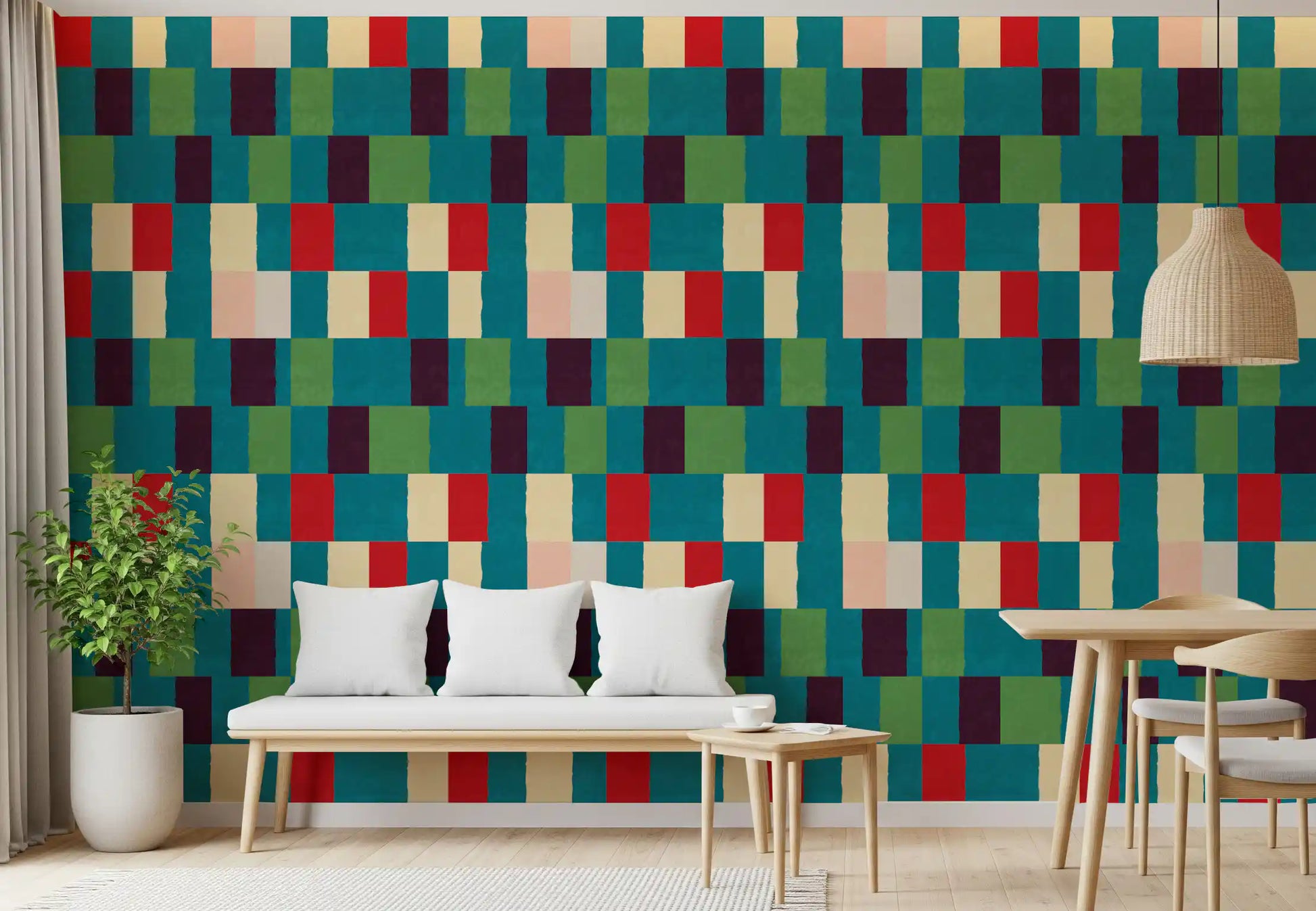 Sunwashed Modern Geometric Jewel Tone Wallpaper⁠