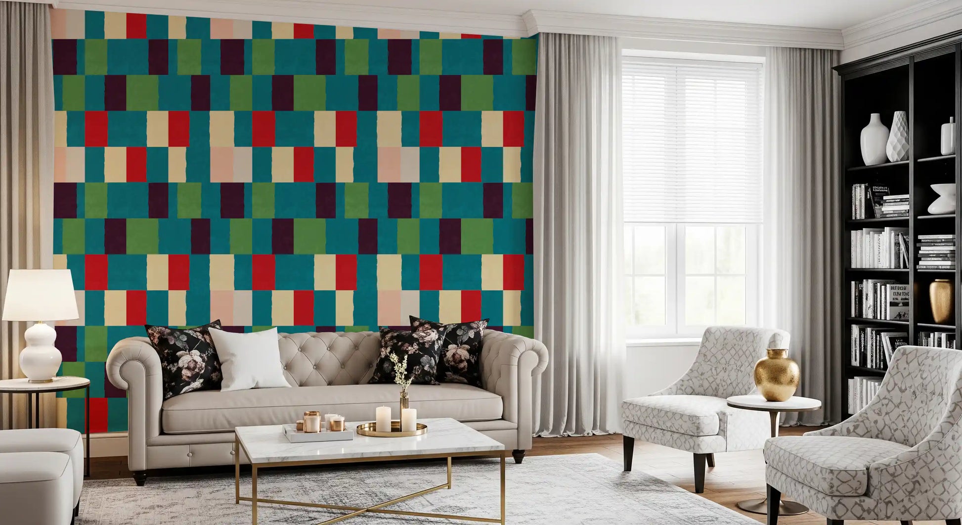 Sunwashed Modern Geometric Jewel Tone Wallpaper⁠