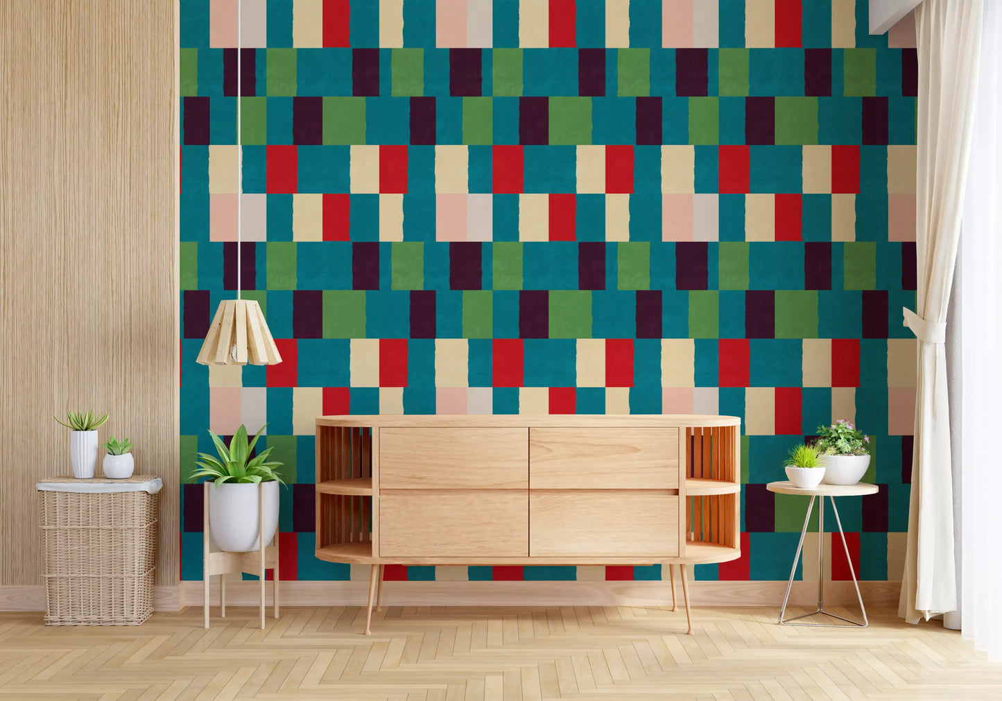 Sunwashed Modern Geometric Jewel Tone Wallpaper⁠