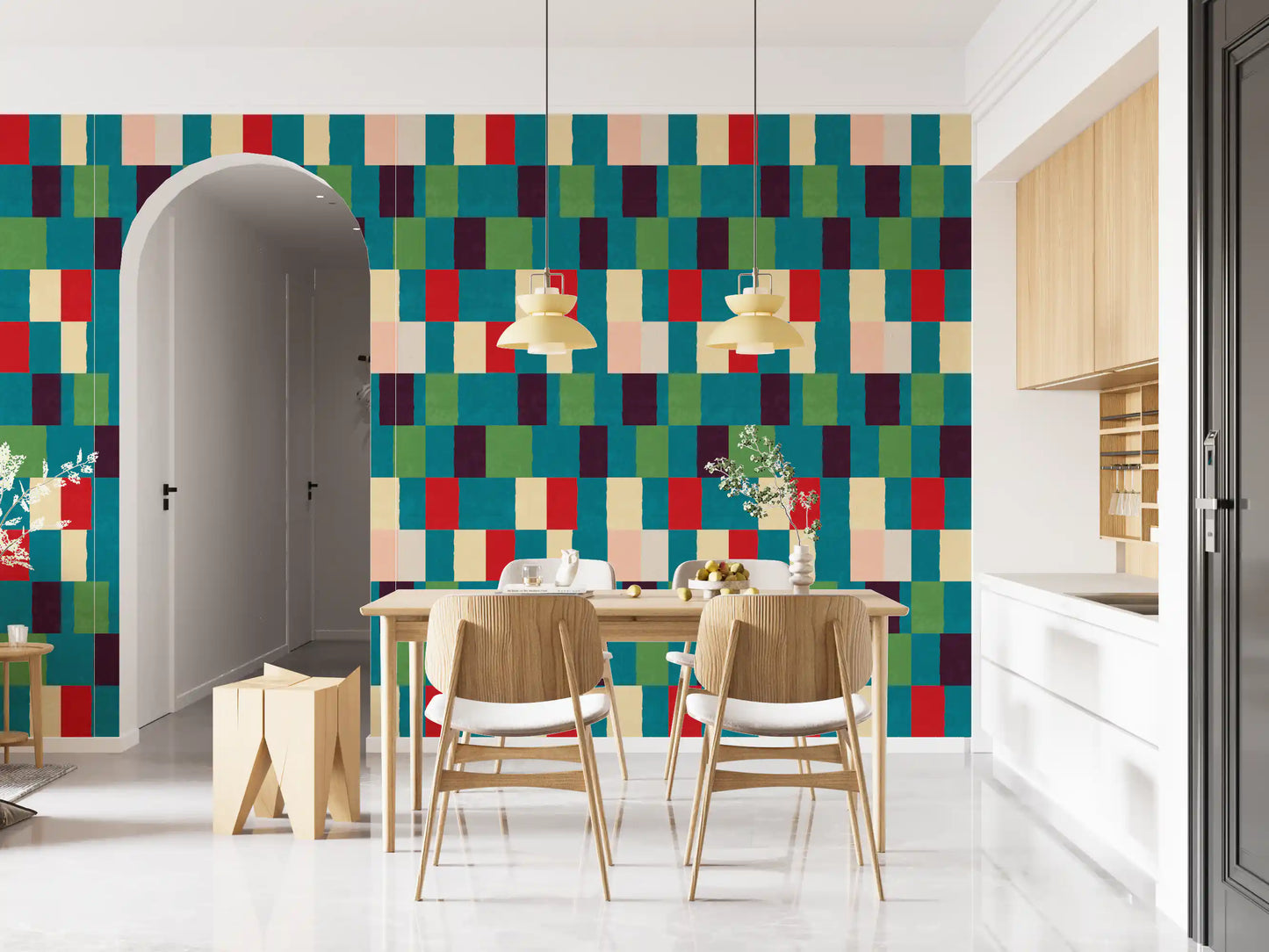Sunwashed Modern Geometric Jewel Tone Wallpaper⁠