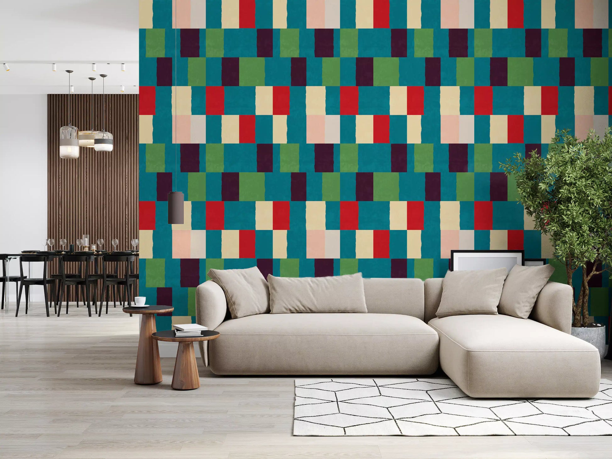 Sunwashed Modern Geometric Jewel Tone Wallpaper⁠