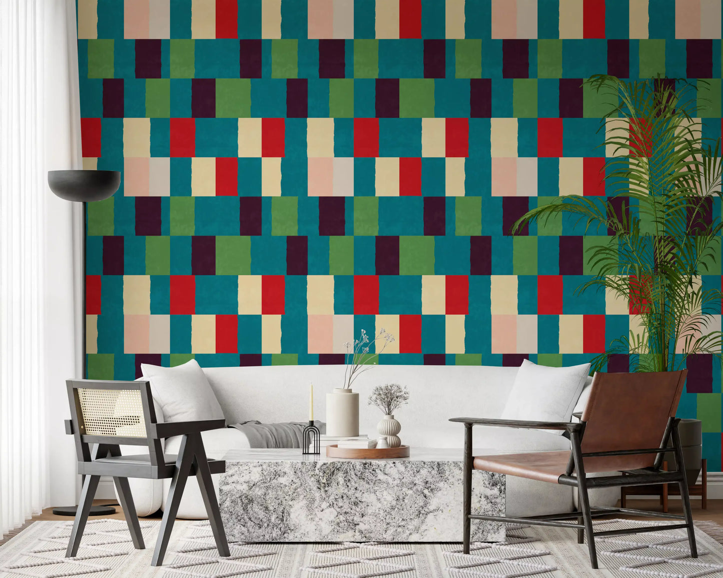 Sunwashed Modern Geometric Jewel Tone Wallpaper⁠