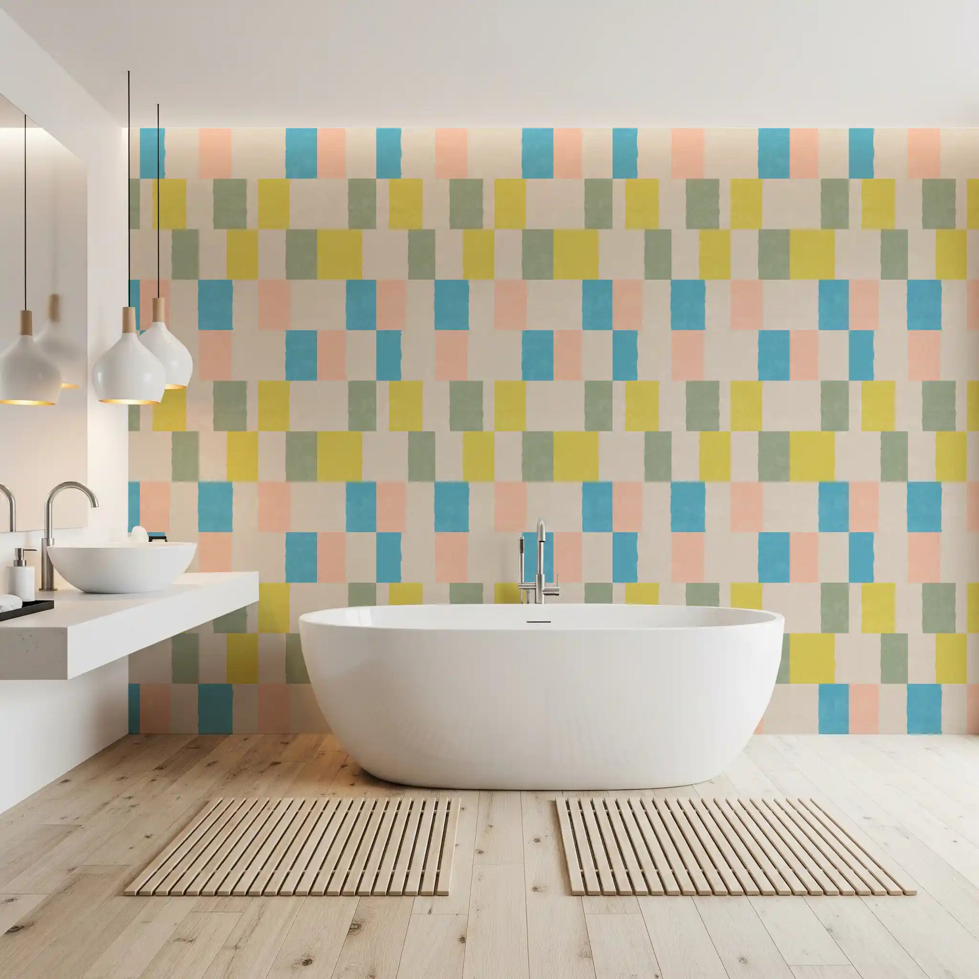 Sunwashed Modern Geometric Coastal Blue Wallpaper⁠