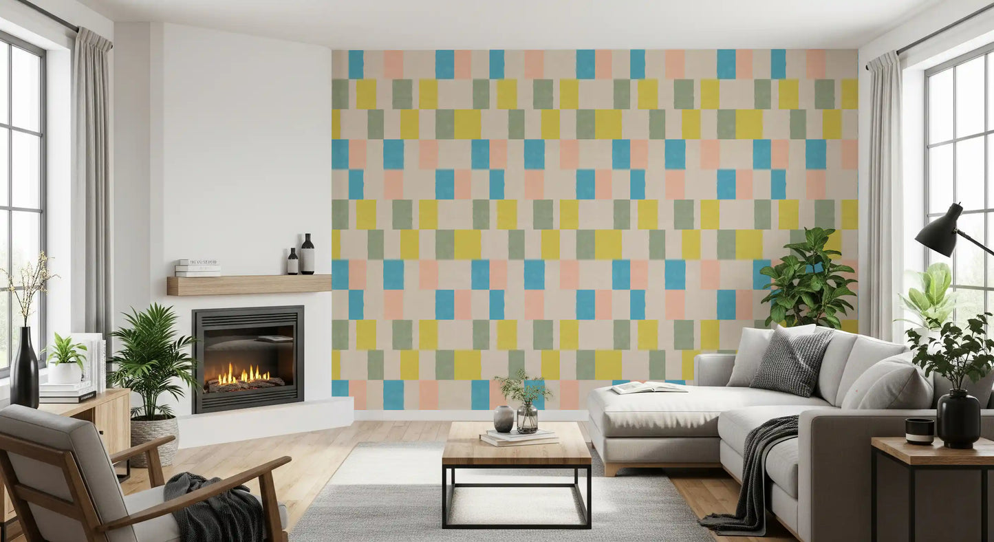 Sunwashed Modern Geometric Coastal Blue Wallpaper⁠