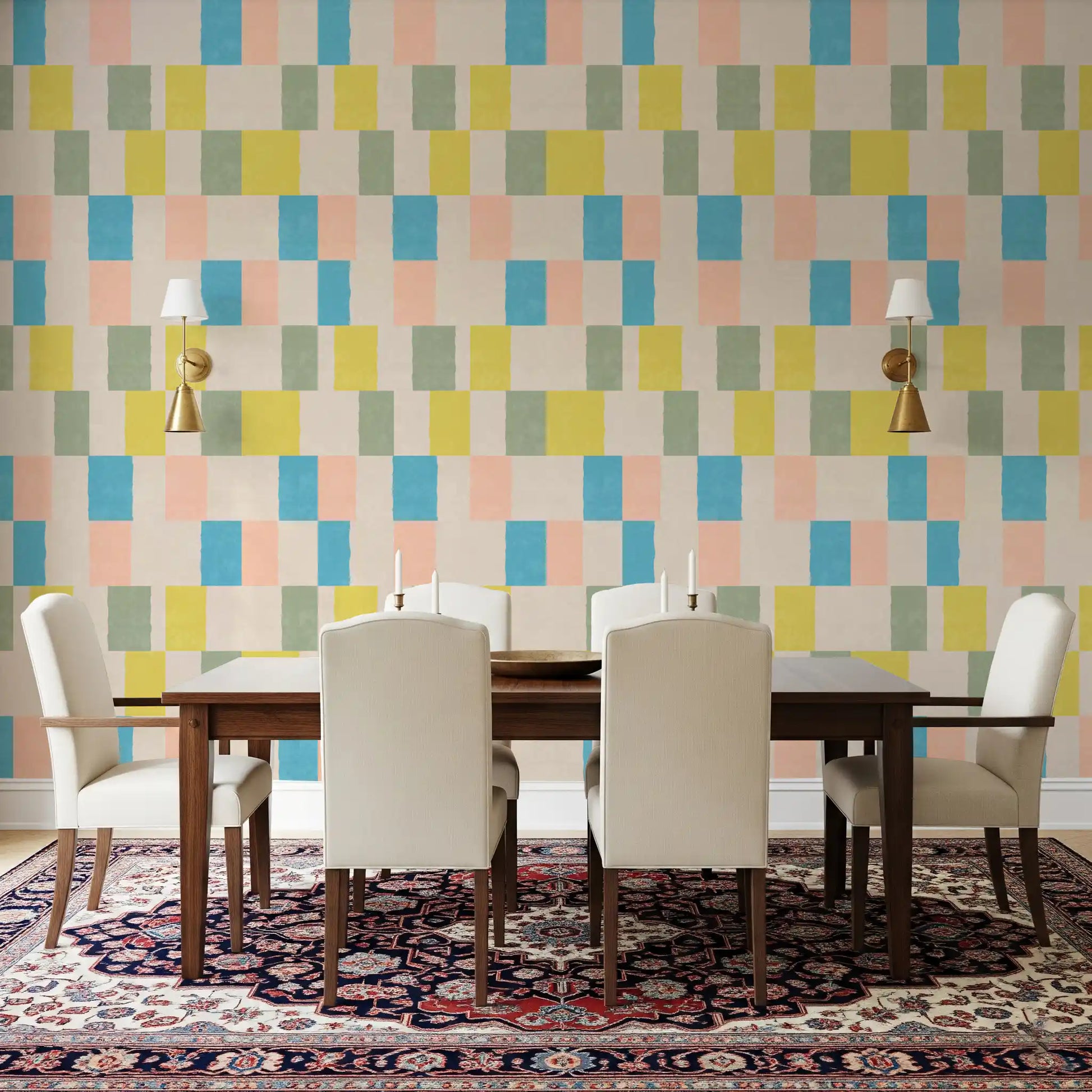 Sunwashed Modern Geometric Coastal Blue Wallpaper⁠