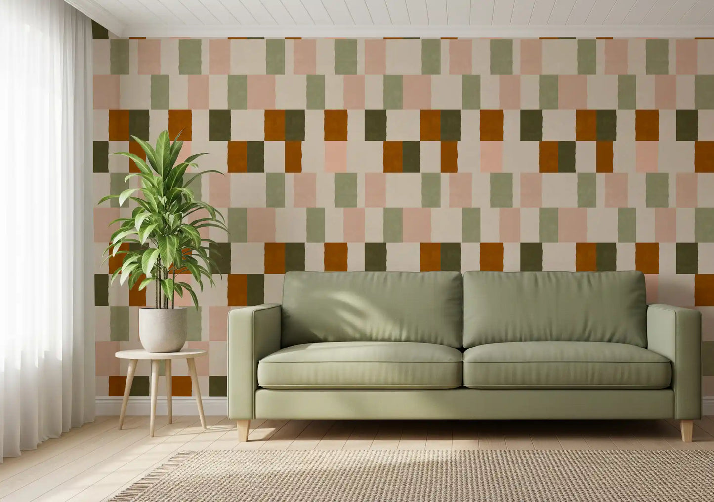 Sunwashed Modern Geometric Olive Earth Wallpaper⁠