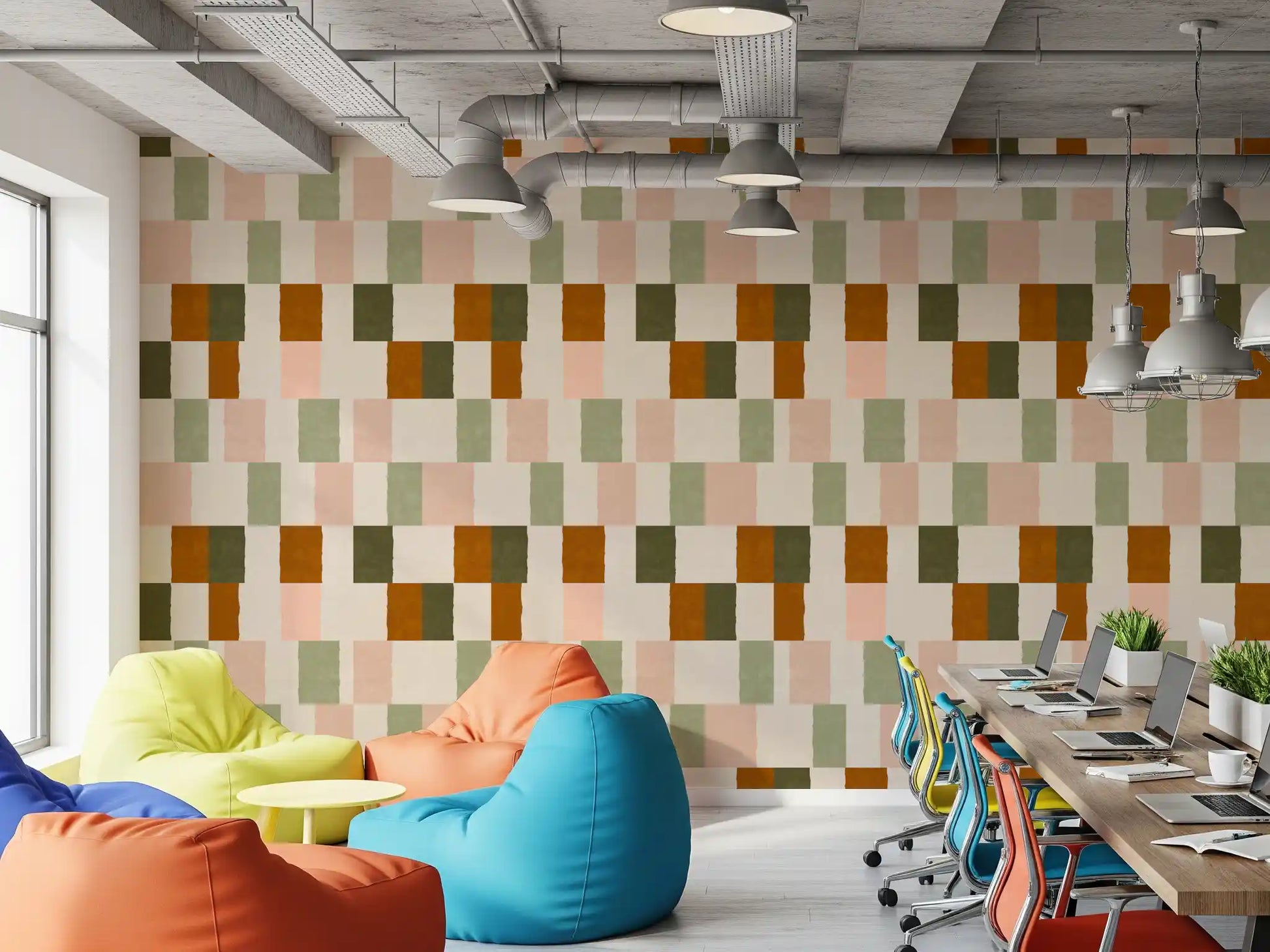 Sunwashed Modern Geometric Olive Earth Wallpaper⁠