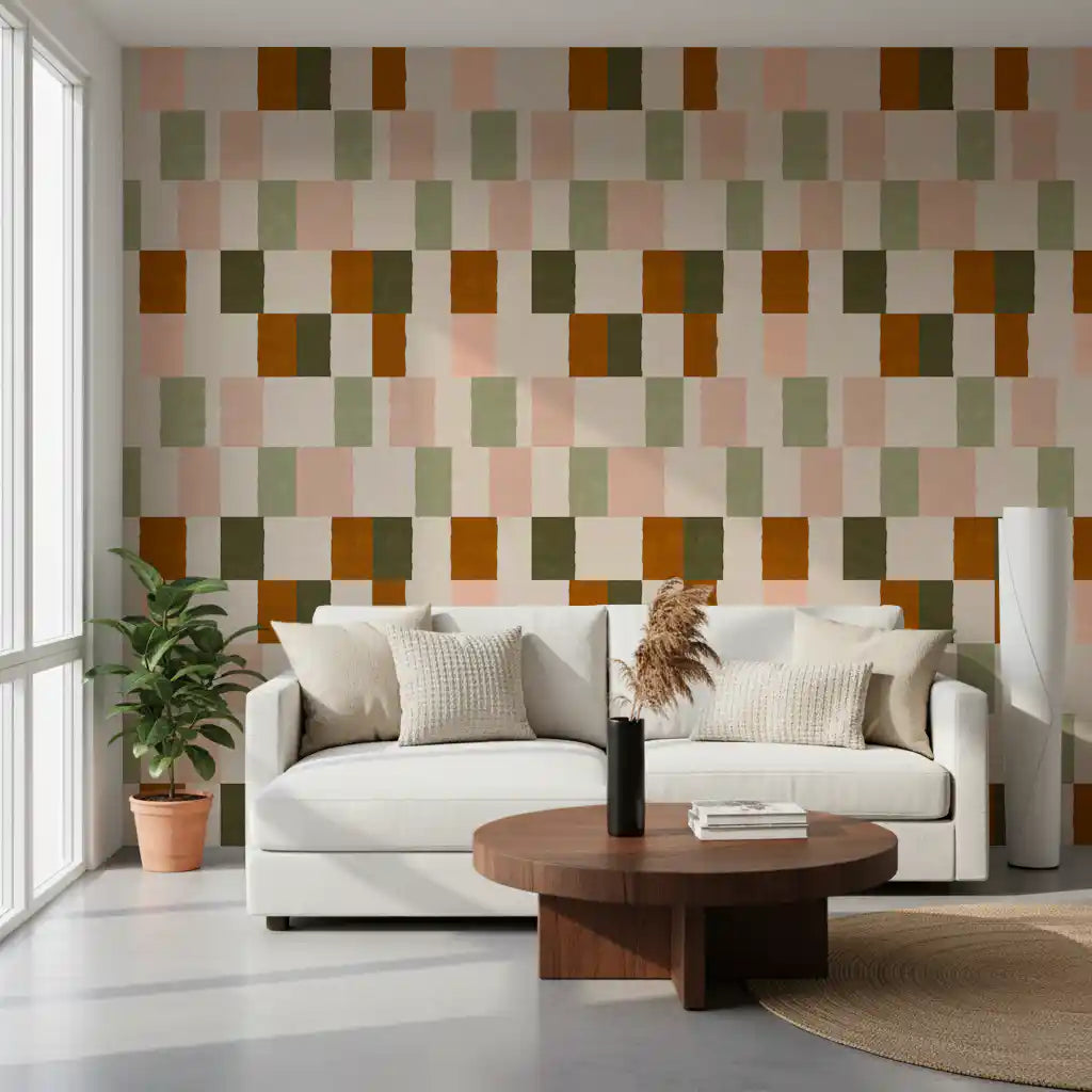 Sunwashed Modern Geometric Olive Earth Wallpaper⁠