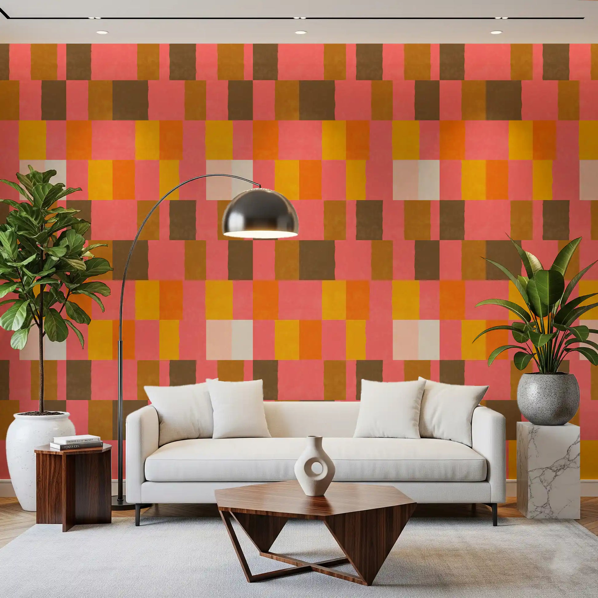 Sunwashed Modern Geometric Sunset Clay Wallpaper⁠