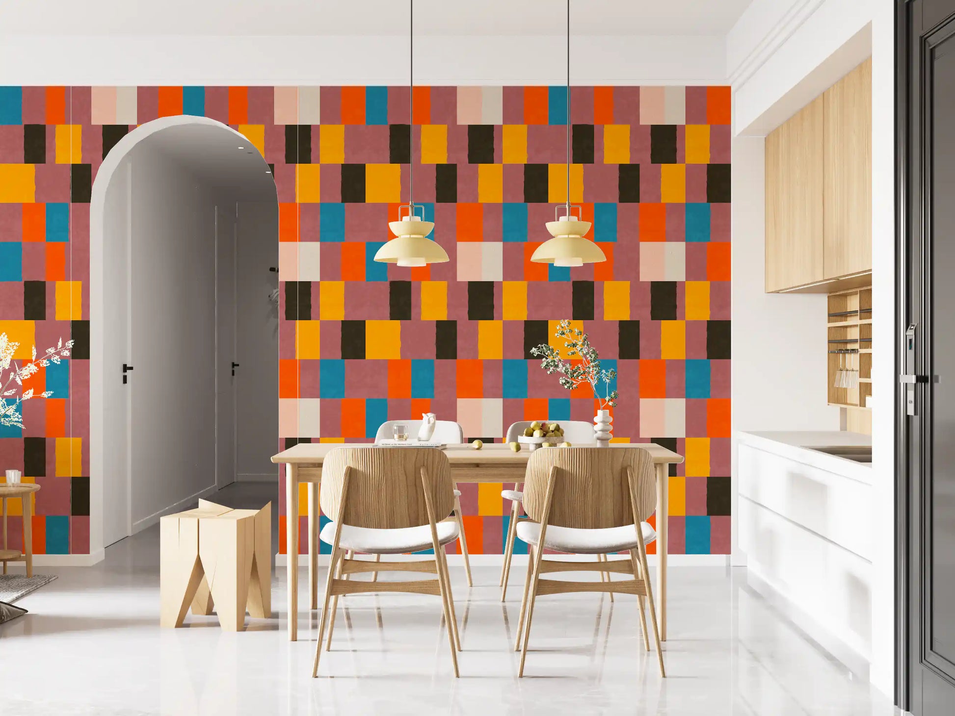 Sunwashed Modern Geometric Desert Sunset Wallpaper⁠