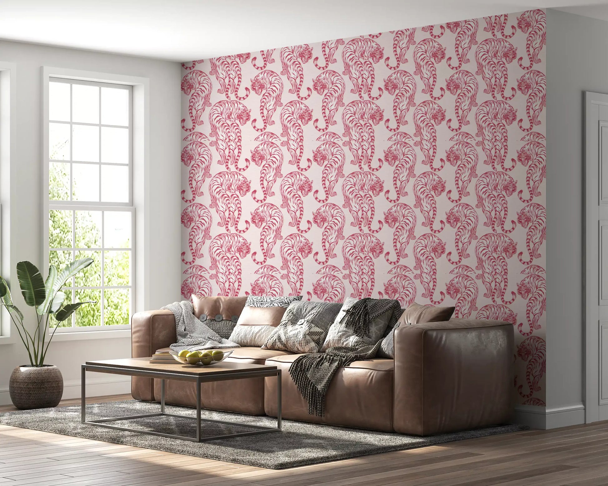 Chic Blush Tiger Motif Wallpaper Wallpaper⁠