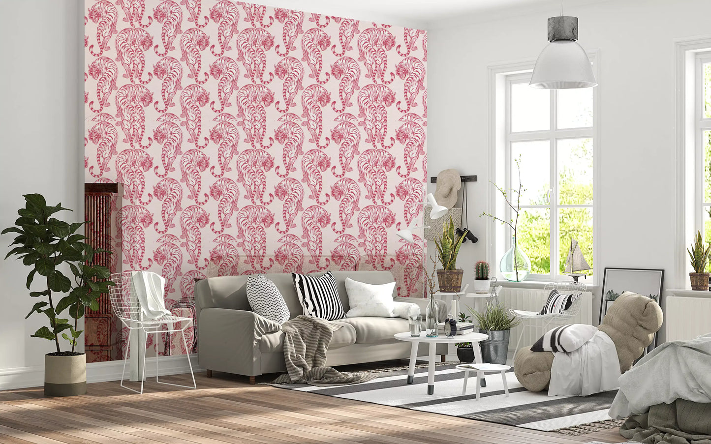 Chic Blush Tiger Motif Wallpaper Wallpaper⁠
