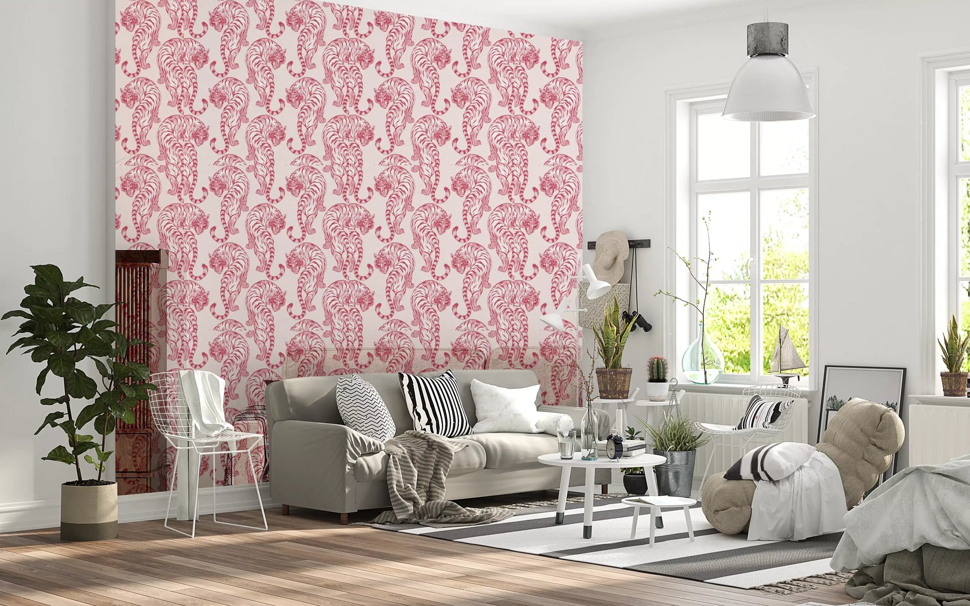 Chic Blush Tiger Motif Wallpaper Wallpaper⁠