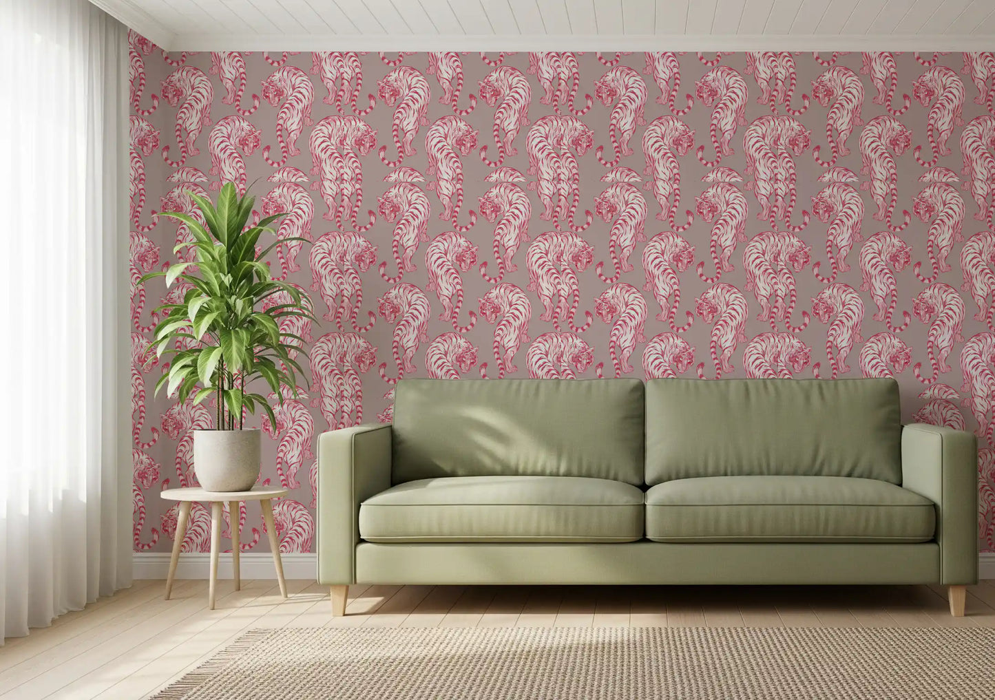Pink Chinoiserie Tiger Pattern Wallpaper Wallpaper⁠