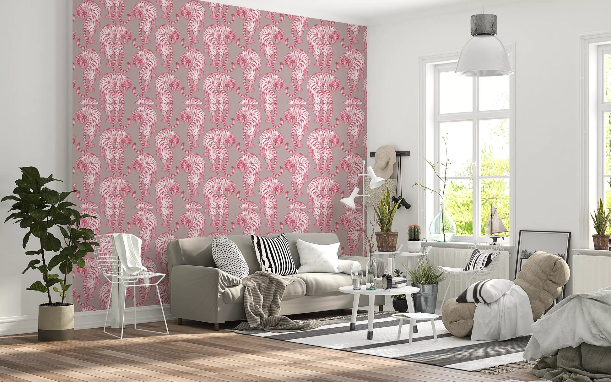 Pink Chinoiserie Tiger Pattern Wallpaper Wallpaper⁠