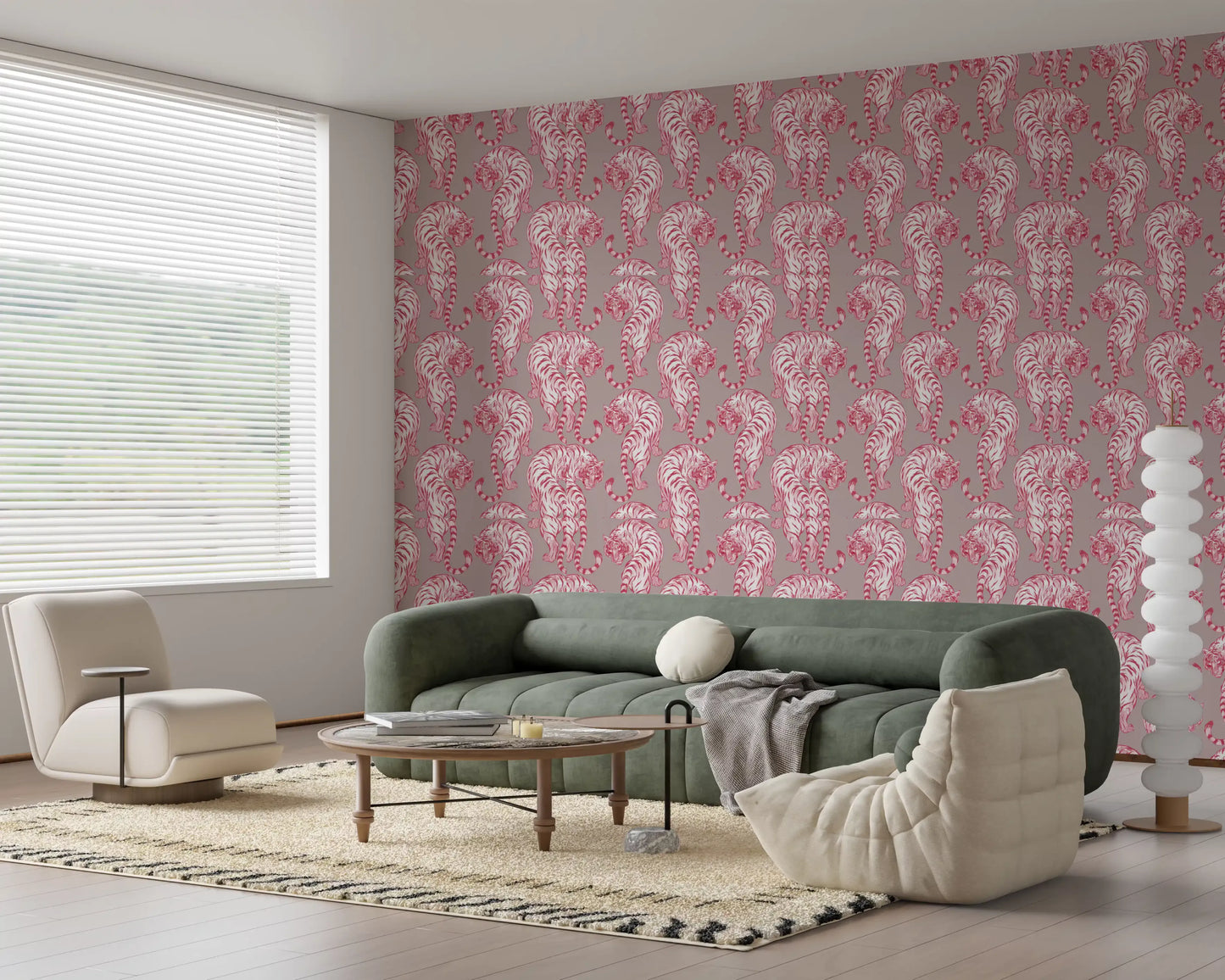 Pink Chinoiserie Tiger Pattern Wallpaper Wallpaper⁠