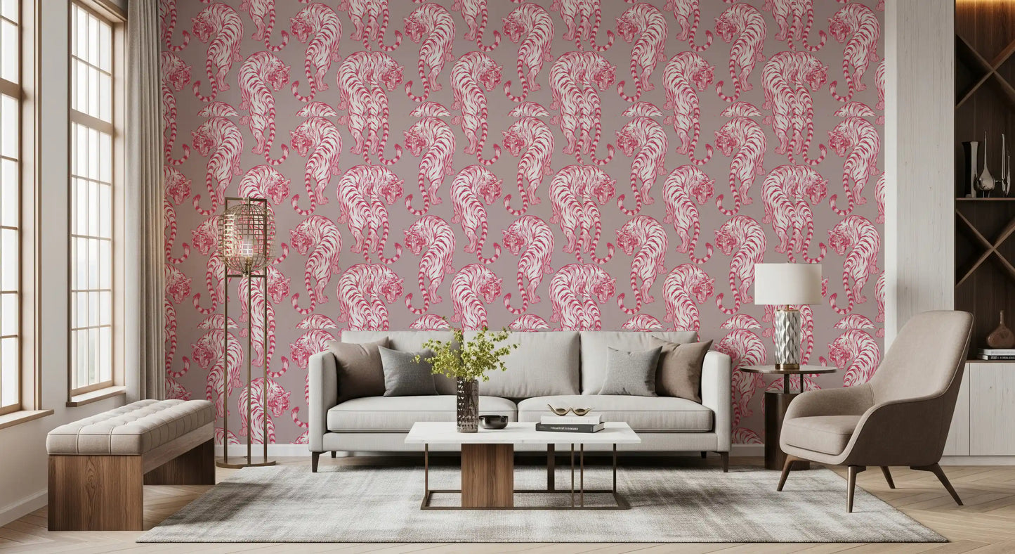 Pink Chinoiserie Tiger Pattern Wallpaper Wallpaper⁠