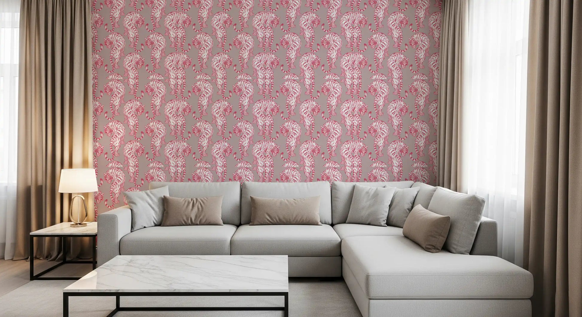 Pink Chinoiserie Tiger Pattern Wallpaper Wallpaper⁠
