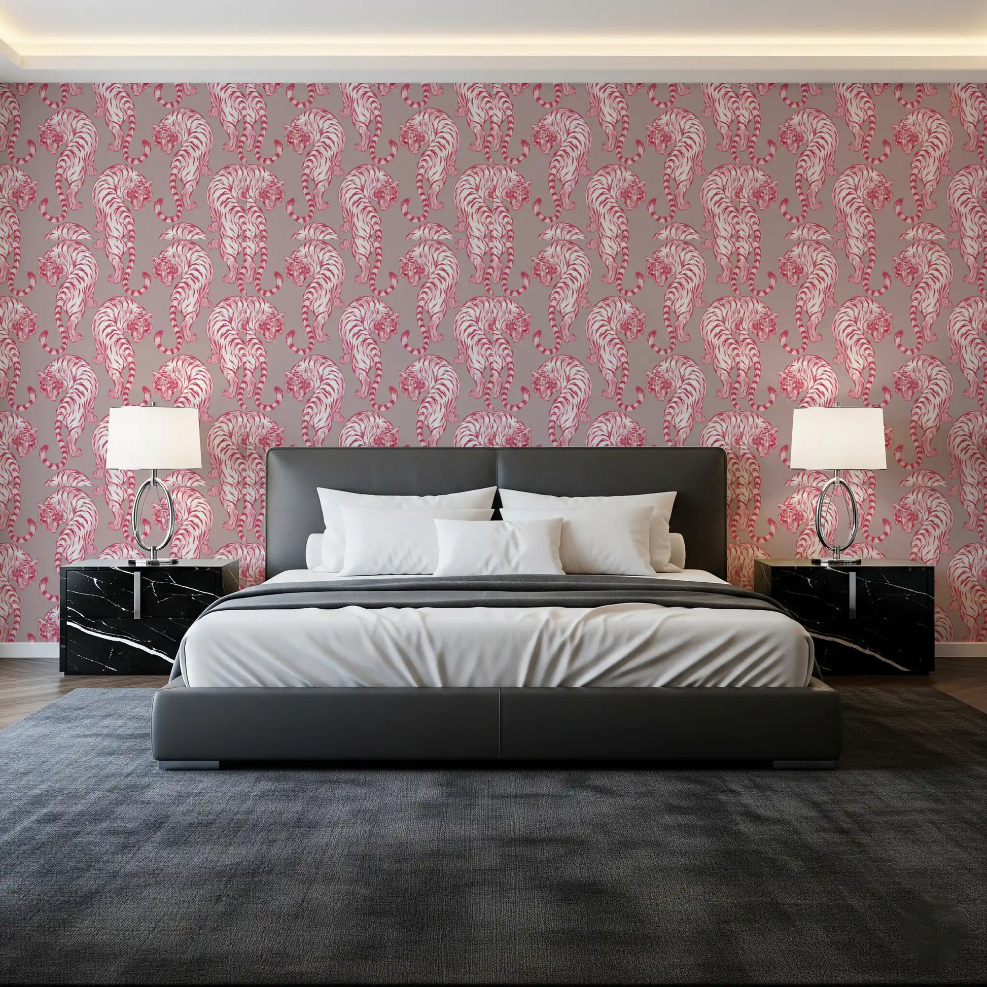 Pink Chinoiserie Tiger Pattern Wallpaper Wallpaper⁠
