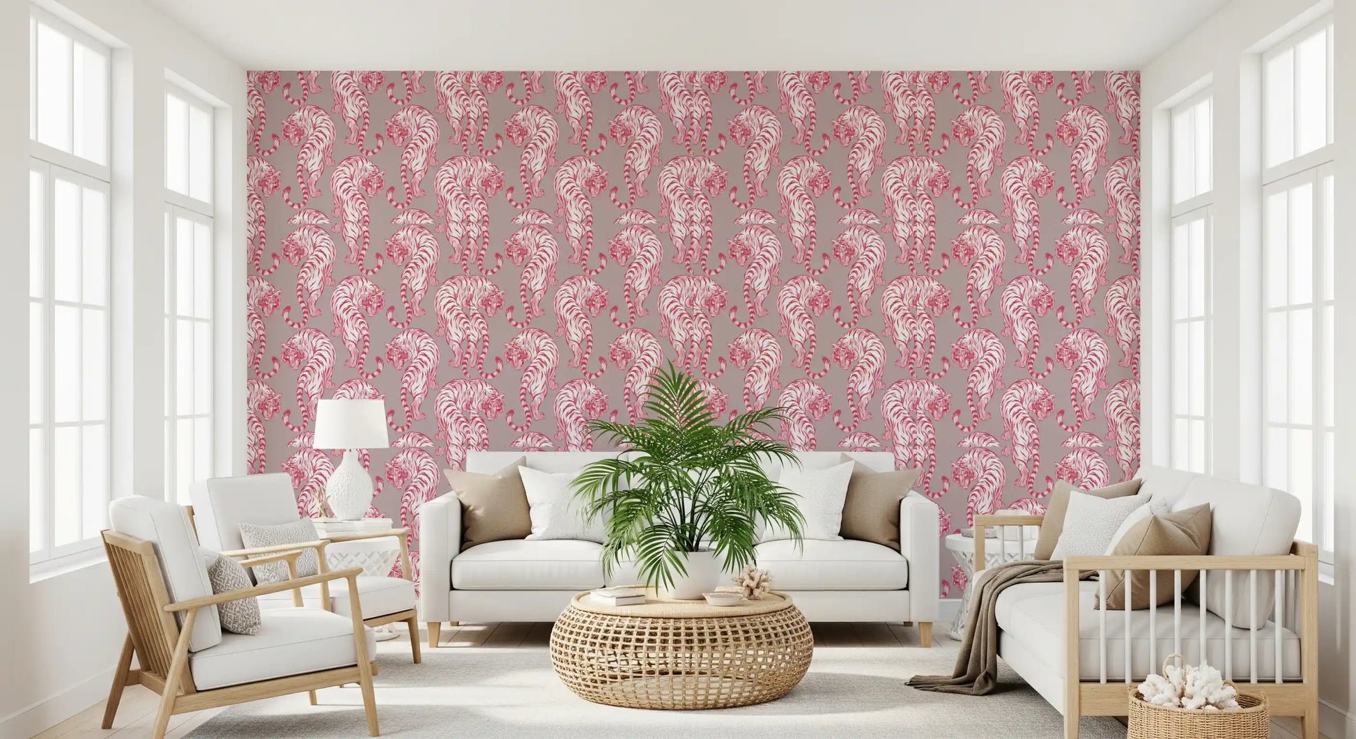 Pink Chinoiserie Tiger Pattern Wallpaper Wallpaper⁠
