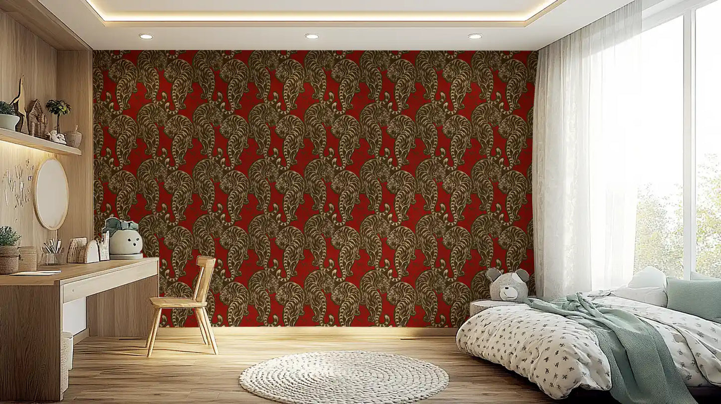 Imperial Crimson Tiger Wall Decor Wallpaper⁠