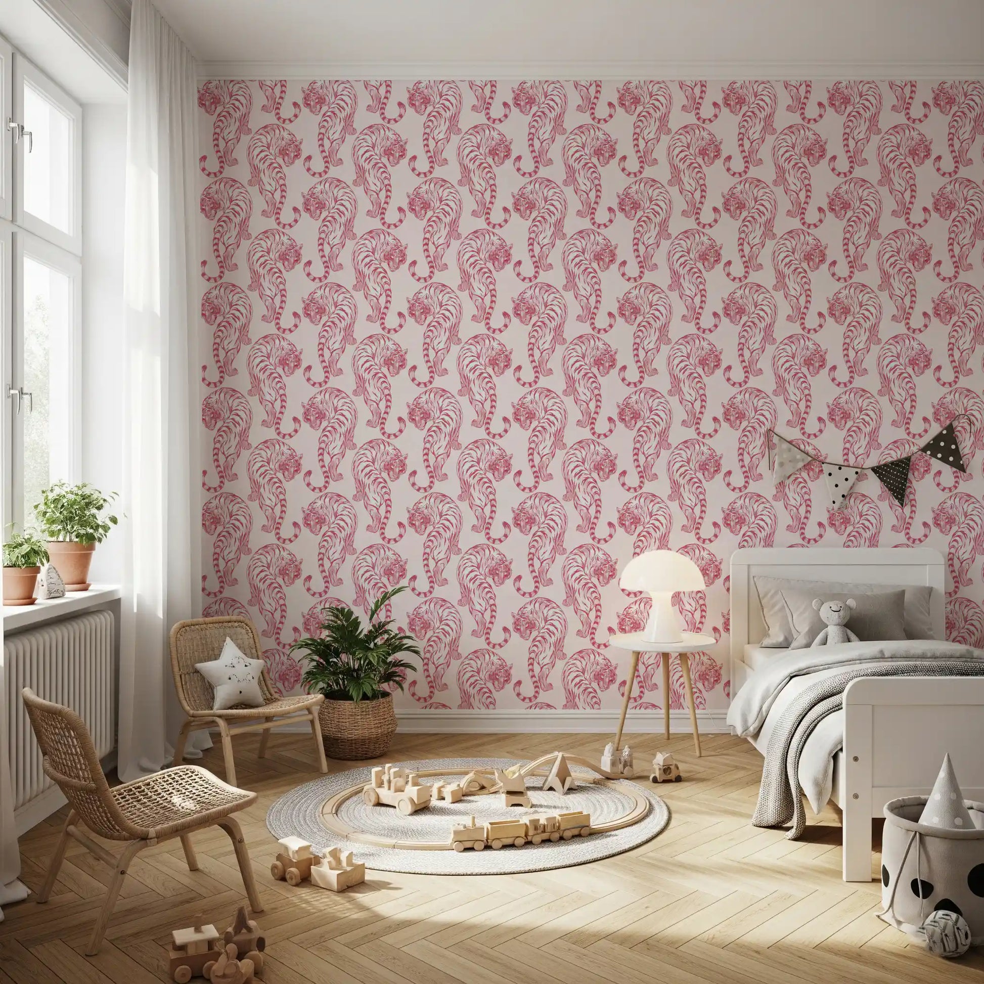 Crimson Tiger Chinoiserie Pattern Wallpaper Wallpaper⁠