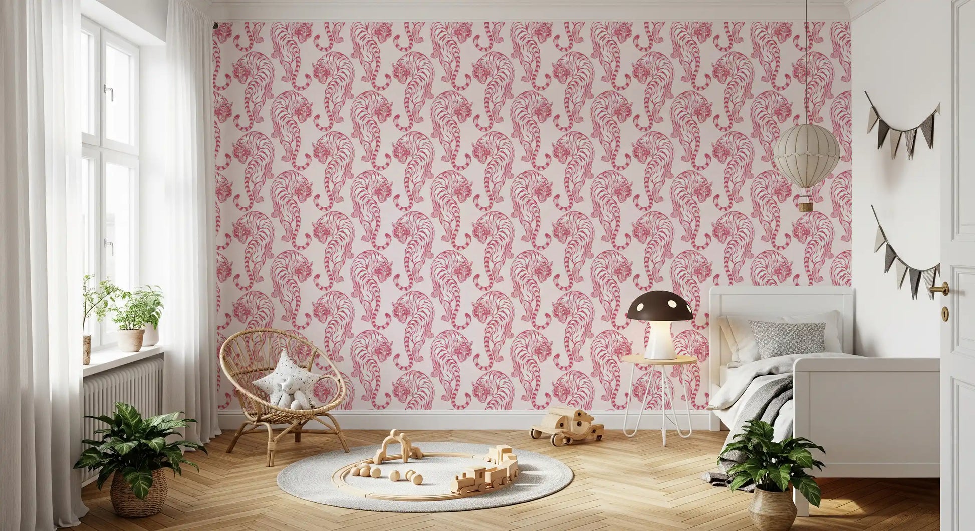 Crimson Tiger Chinoiserie Pattern Wallpaper Wallpaper⁠