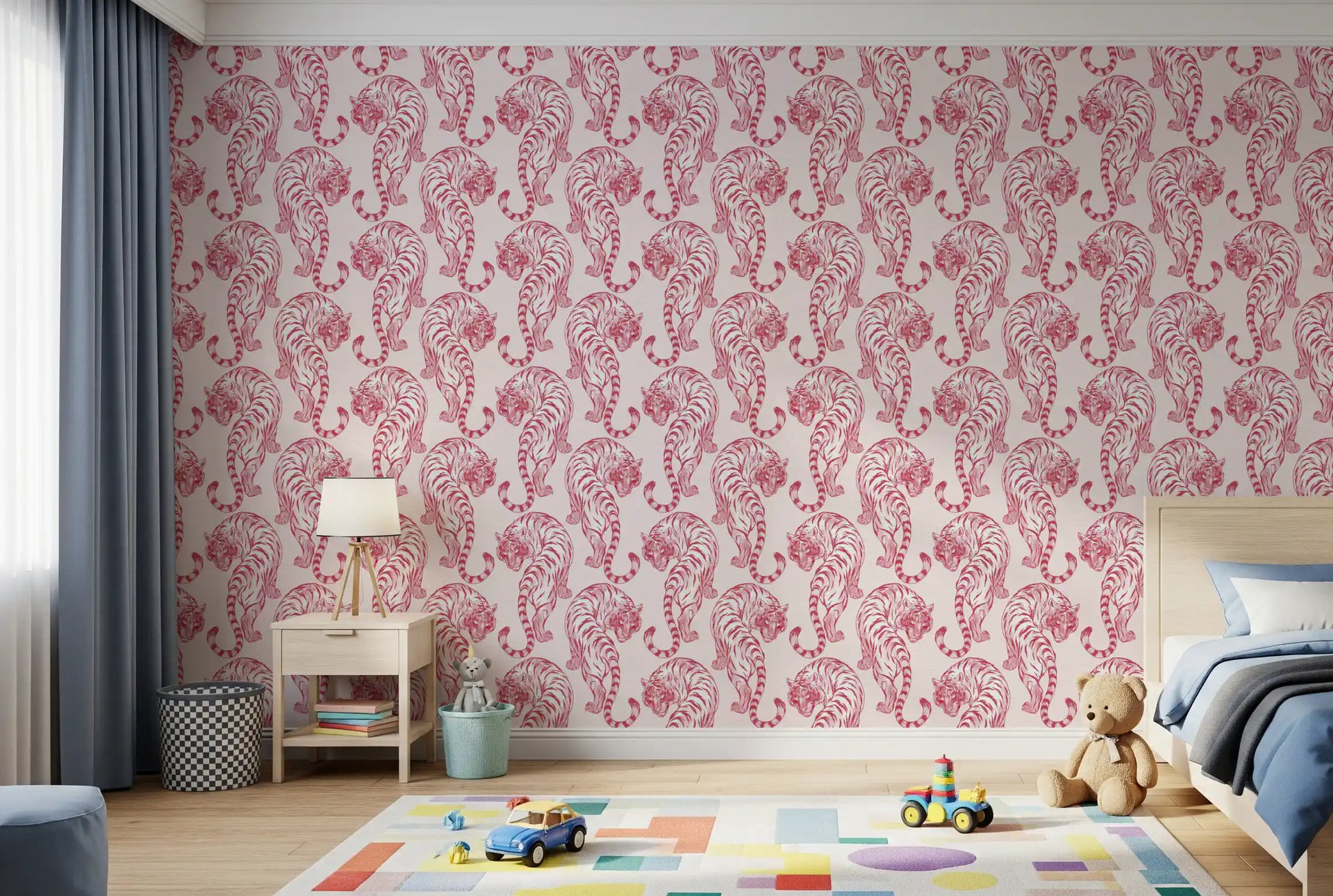 Crimson Tiger Chinoiserie Pattern Wallpaper Wallpaper⁠