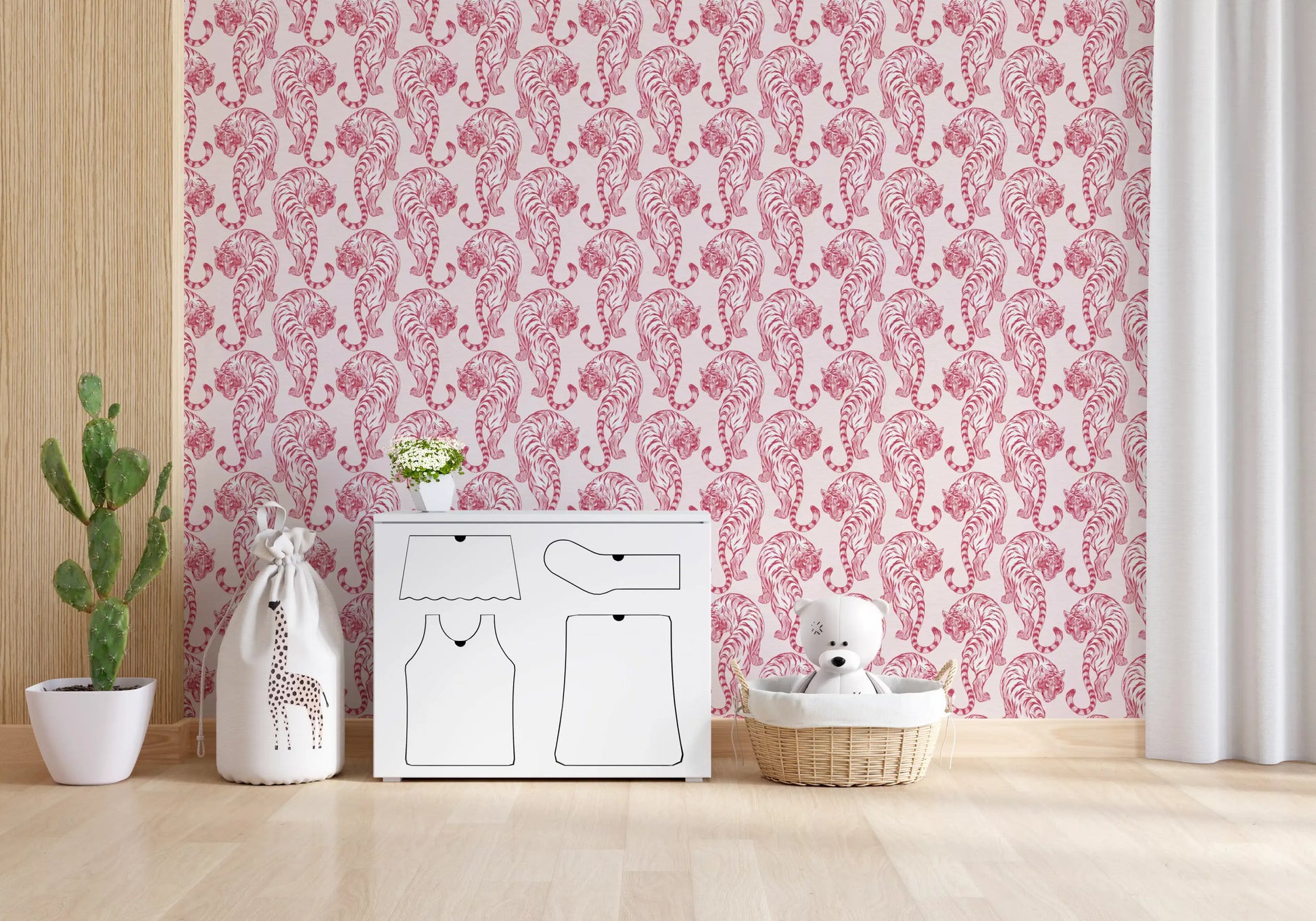 Crimson Tiger Chinoiserie Pattern Wallpaper Wallpaper⁠