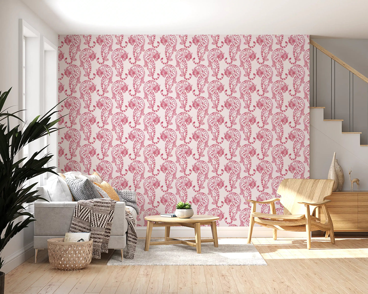 Crimson Tiger Chinoiserie Pattern Wallpaper Wallpaper⁠
