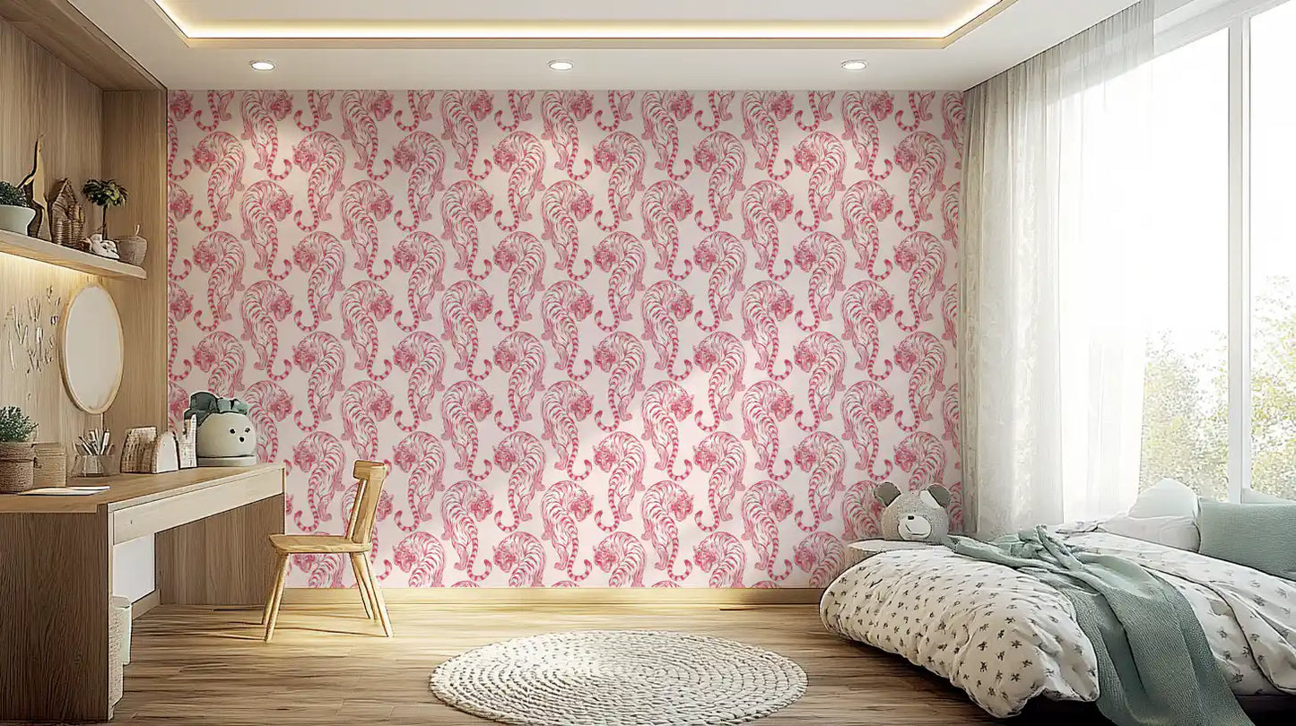 Crimson Tiger Chinoiserie Pattern Wallpaper Wallpaper⁠