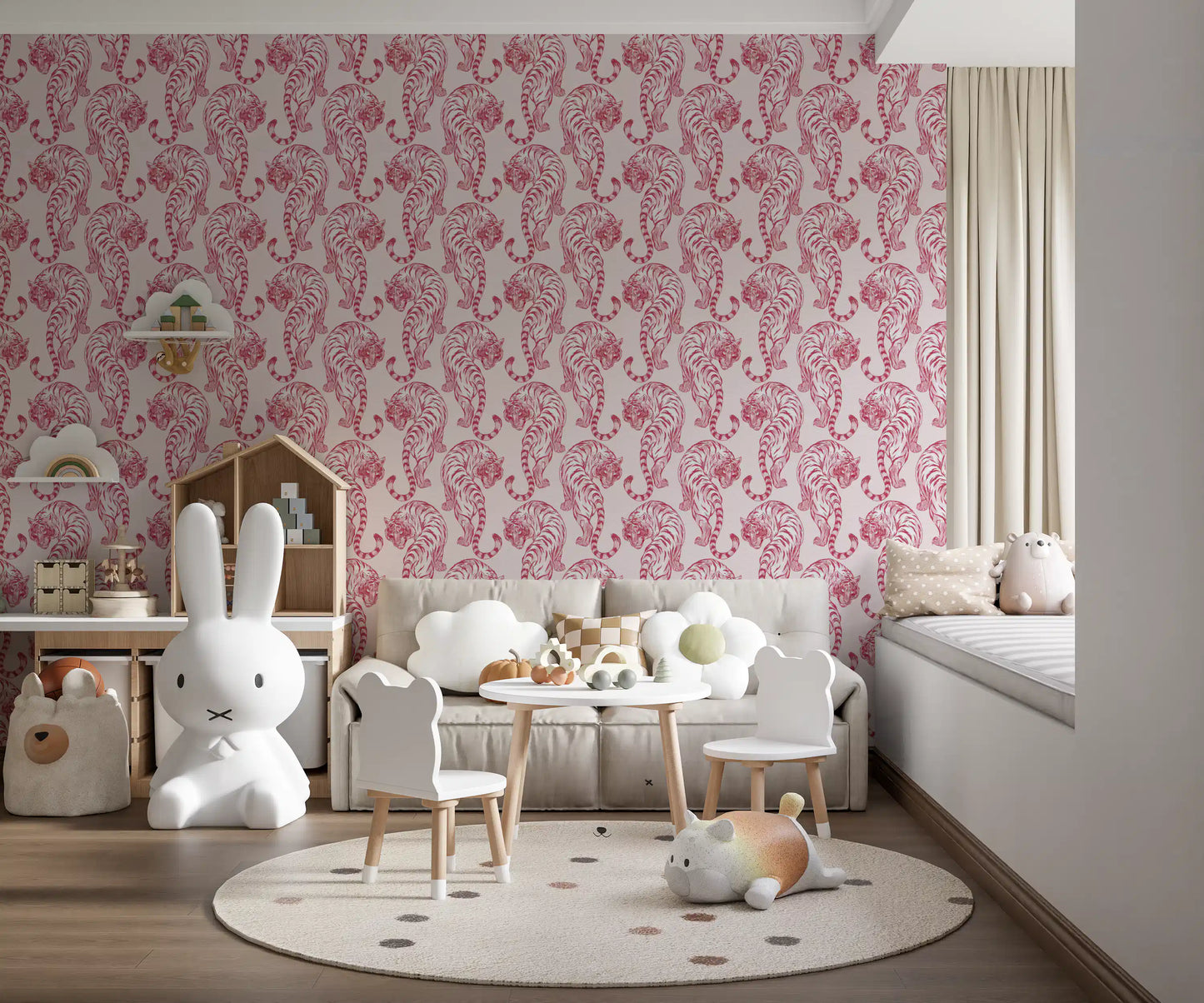 Crimson Tiger Chinoiserie Pattern Wallpaper Wallpaper⁠