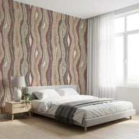 Organic Wavy Woodgrain Vertical Stripes - Earthy Mauve Wallpaper⁠