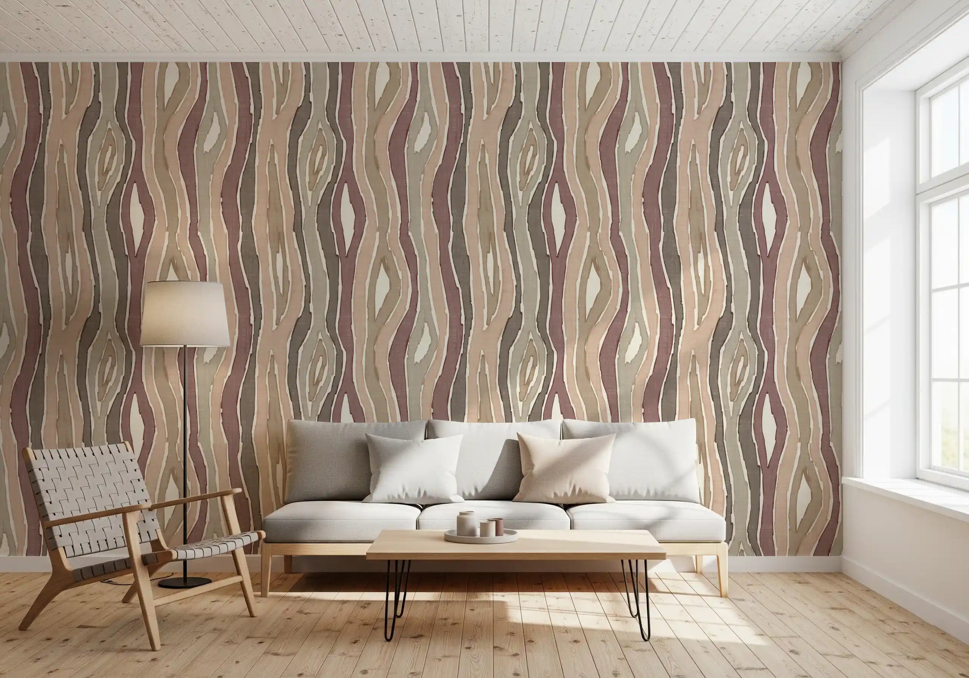Organic Wavy Woodgrain Vertical Stripes - Earthy Mauve Wallpaper⁠