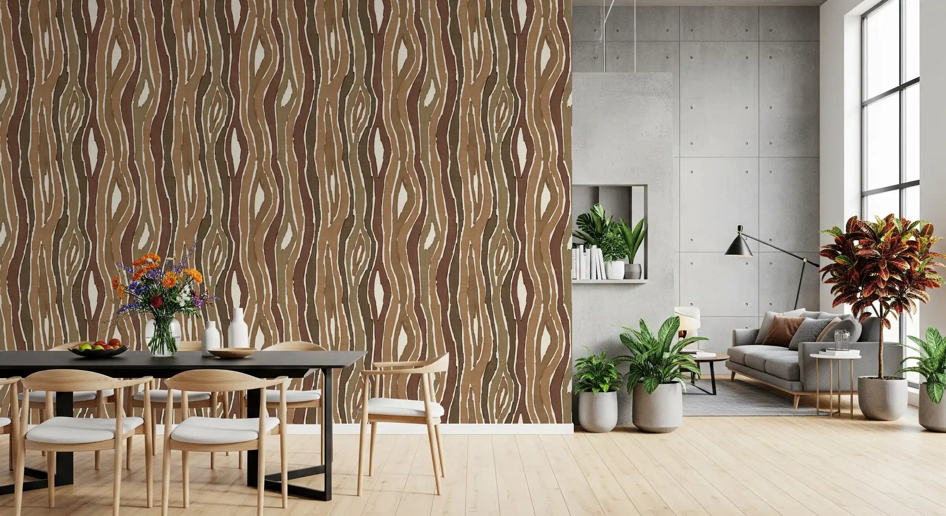 Organic Wavy Woodgrain Vertical Stripes - Earthy Bark Wallpaper⁠